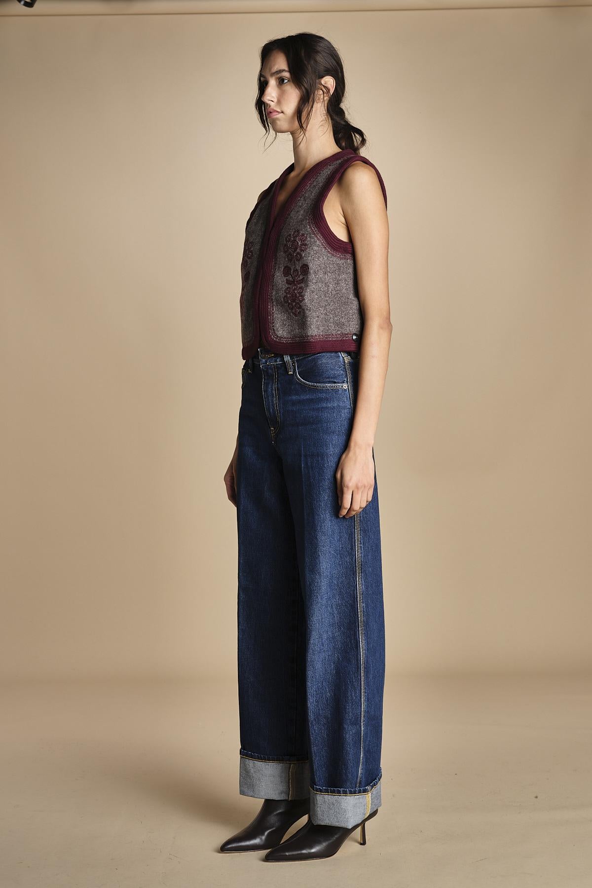 gilet in tessuto diagonale ricamato WILL GILET GREY antik batik 