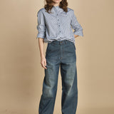 camicia a righe con colo guru. CHE0185 BLE5825W soeur 