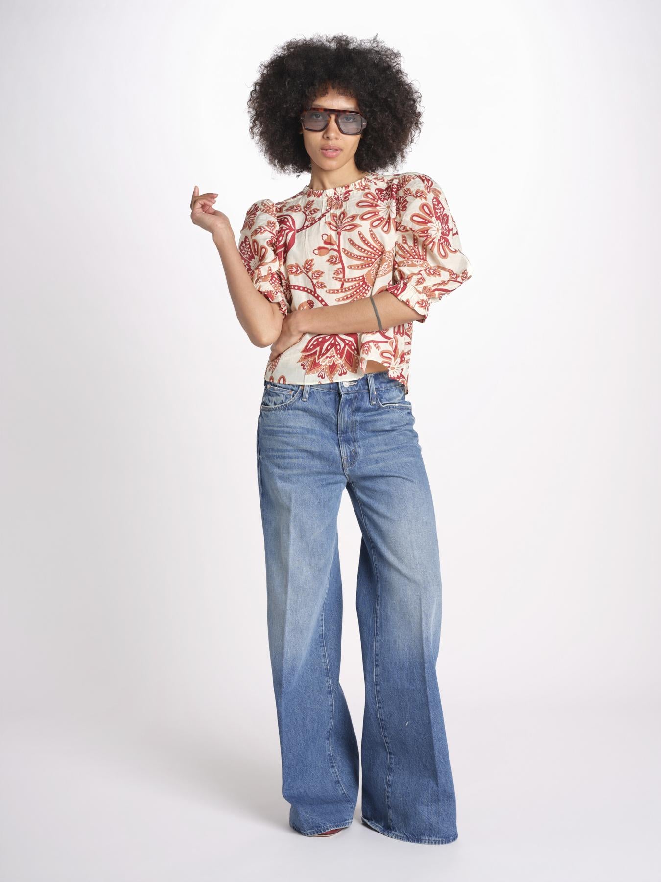 camicia manica sbuffo 344000 FLOWERFUL BEIGE 26040 farm rio 