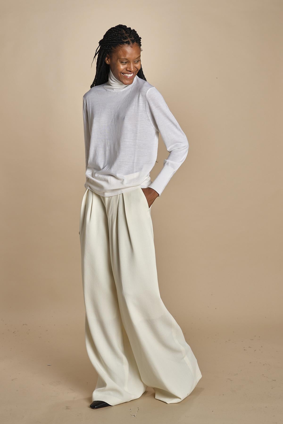pantalone con pinces in lana NINA PLEAT CA1398 CHALK berwich 
