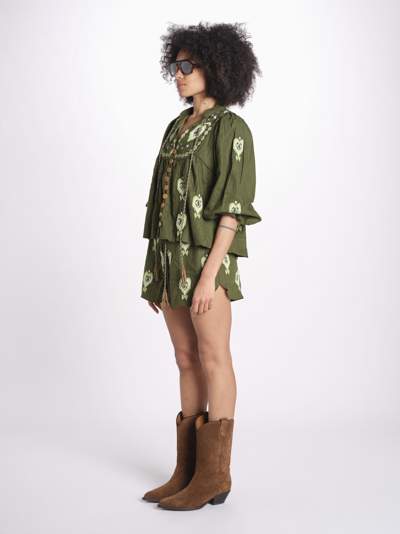 camicia m/l ricamo cuori 344172 GREEN L 0013 farm rio 