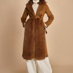 24008 cappotto in panno di lana e volpe con cintura in vita 24008400 TERRA milaura 