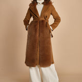 24008 cappotto in panno di lana e volpe con cintura in vita 24008400 TERRA milaura 