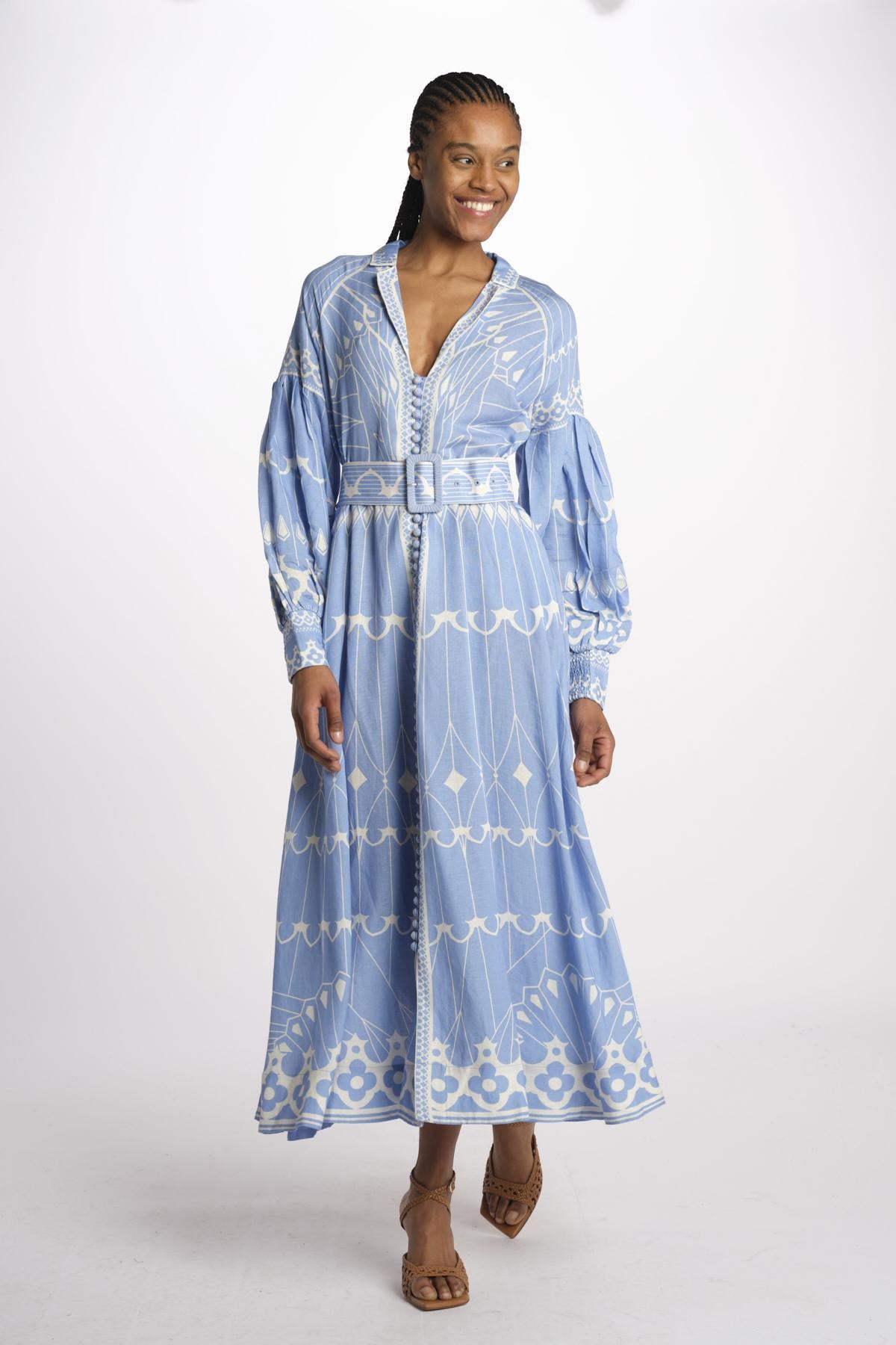 Abito GALLEI lungo m/l stampa GALLEI 1739 VISTA BLUE scarlett poppies 