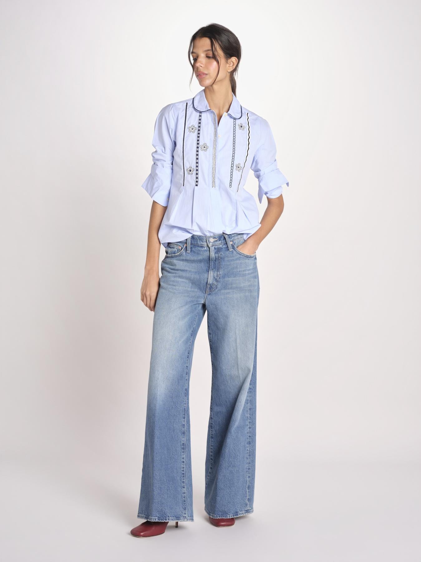 camicia con plastron ricamato SAVOY BLUE jupe by jackie 