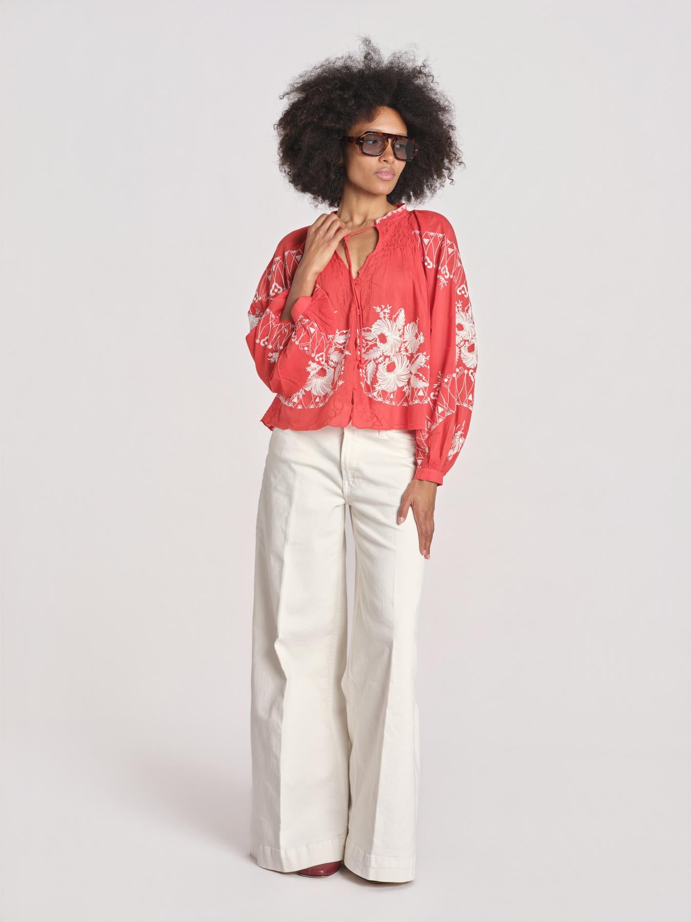 camicia con ricamo fiori SERAFINA 099 POPPY sea ny 