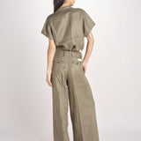 pantalone in lino con pinces PETRA PE98 OLIVA nine in the morning 