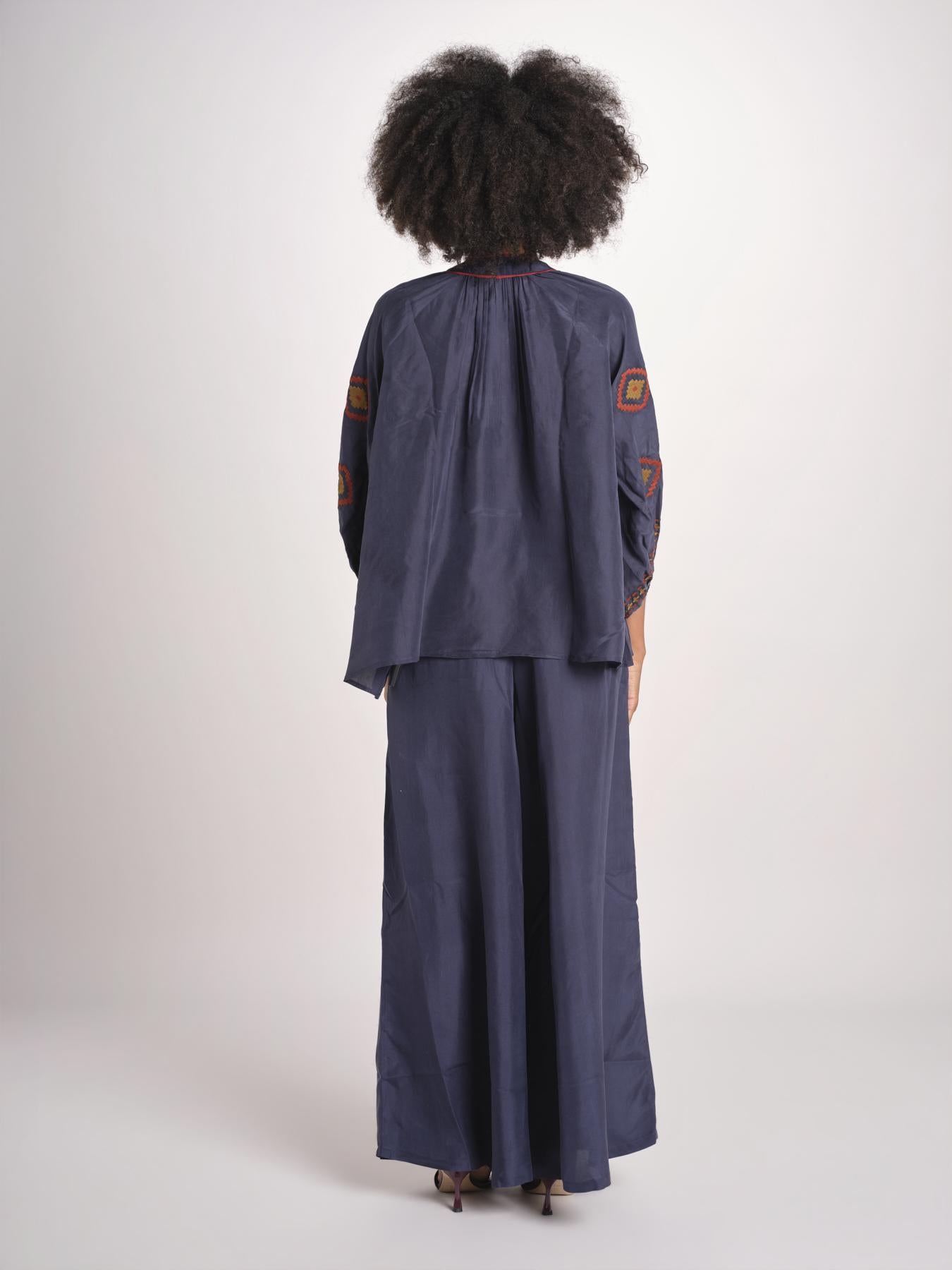 camicia in seta BE25261 NAVY RUST benaras soleil 