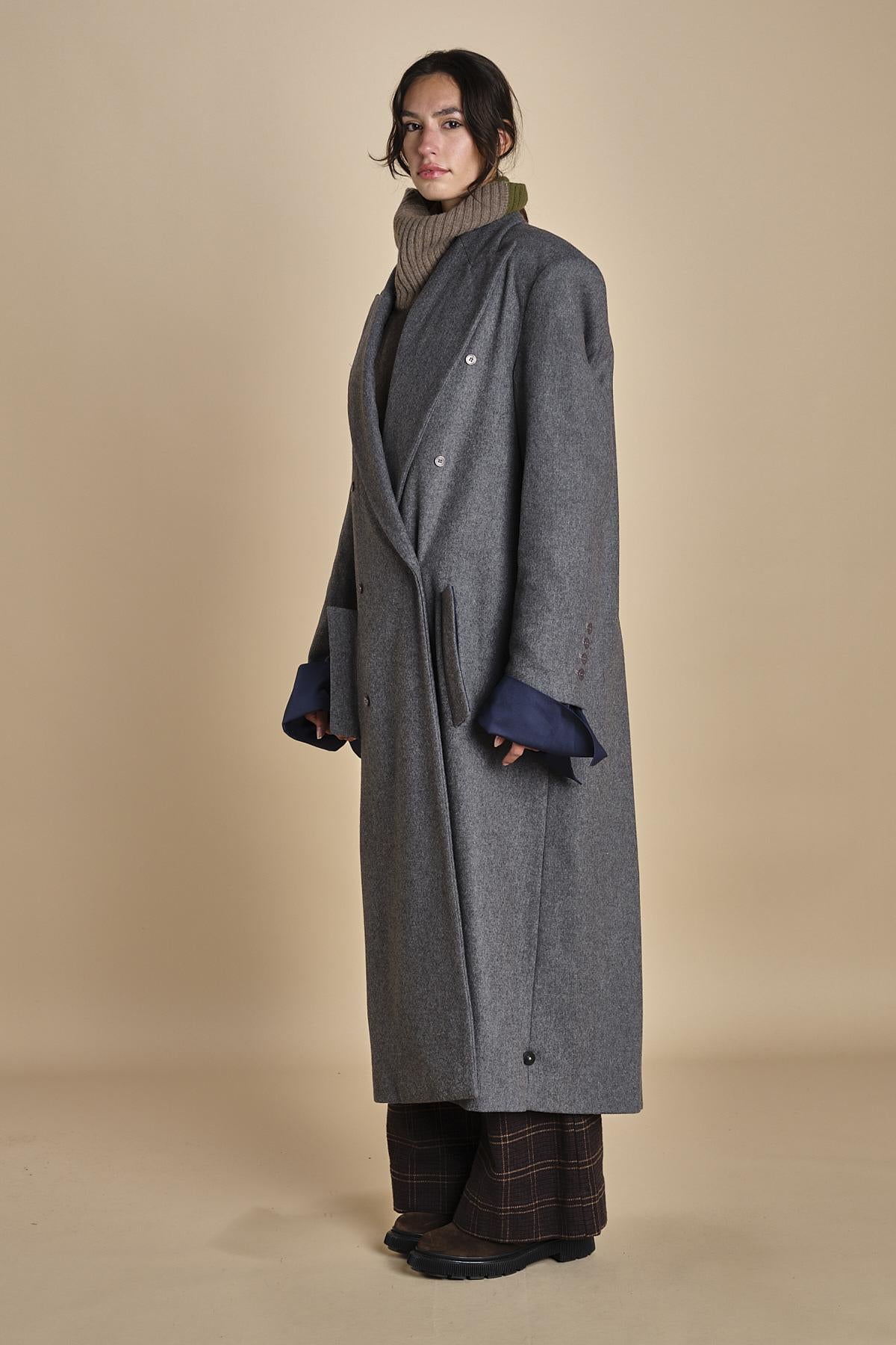 OLLY COAT cappotto doppiopetto in flanella over MJD517_A60003 1002 GREY jejia 