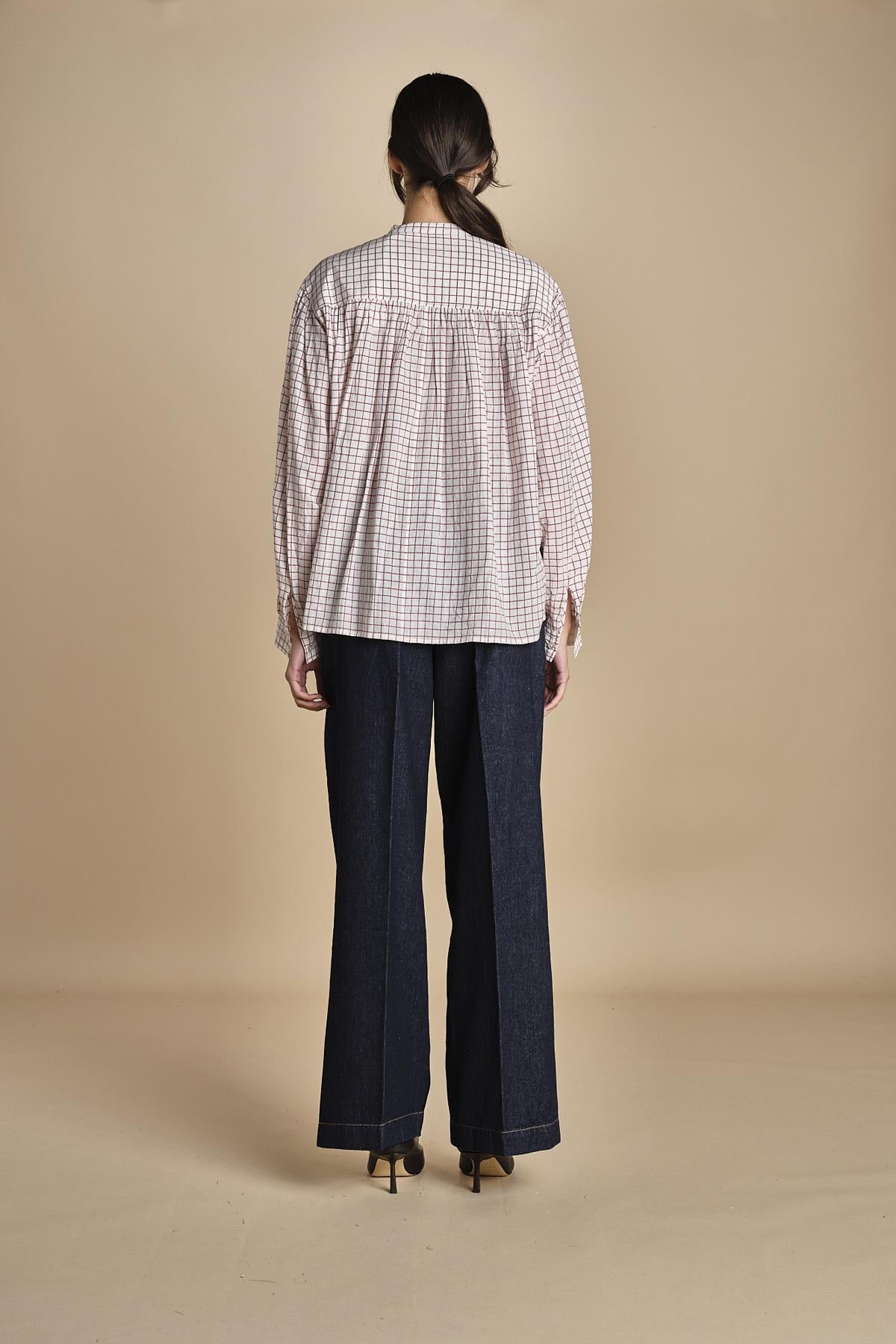 camicia voille lana con rouches MAGRITTE RED_WHITE CHECKS laurence bras 