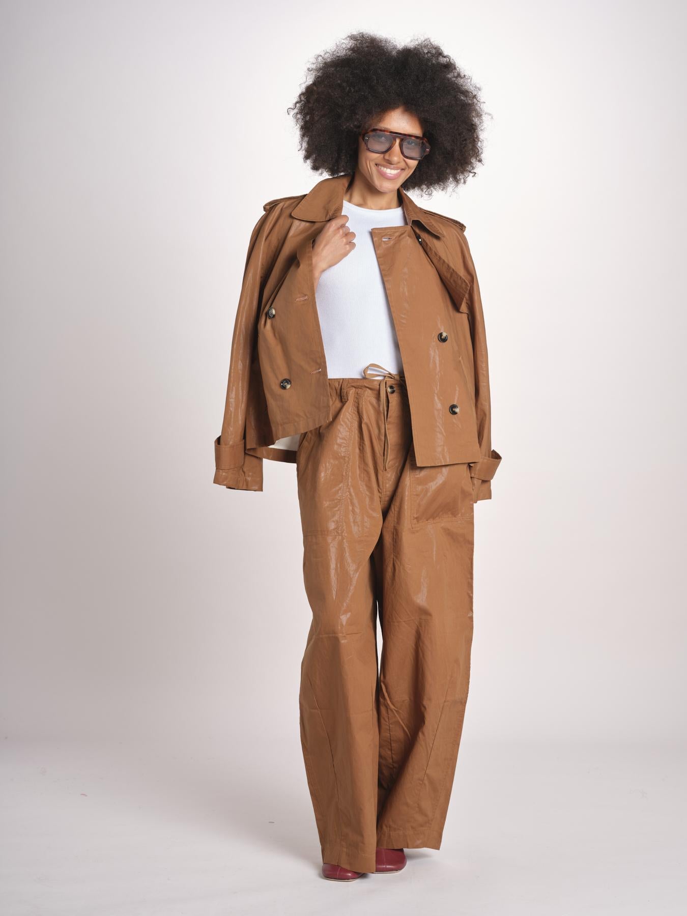 pantalone in lino cerato TELLA WAXTOUCH BROWN true avenue 