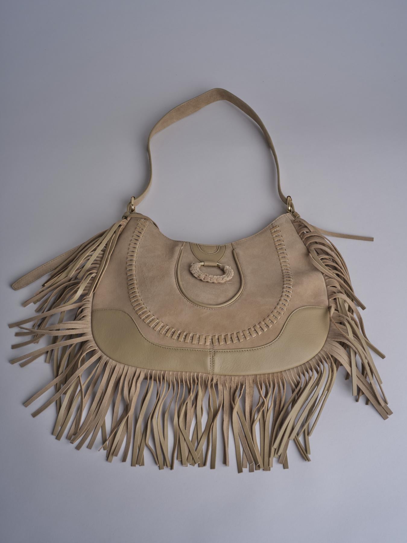 tracolla in camoscio con frange VIVIENNE SUEDE AB02 BEIGE via mail bag 