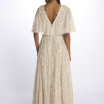 LEILA DOT VNECK abito m/c con paillettes LEILA DOT V-NECK CAPE ANKLE GOWN PARCHMENT needle & tread 