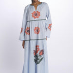 TALI FLOWER abito con fiori ricamati multicolor by milaura. BE24932DRESS LT BLUE benaras soleil 