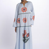 TALI FLOWER abito con fiori ricamati multicolor by milaura. BE24932DRESS LT BLUE benaras soleil 