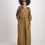Pantalone in seta over BE25252 KHAKI benaras soleil 