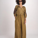 Pantalone in seta over BE25252 KHAKI benaras soleil 