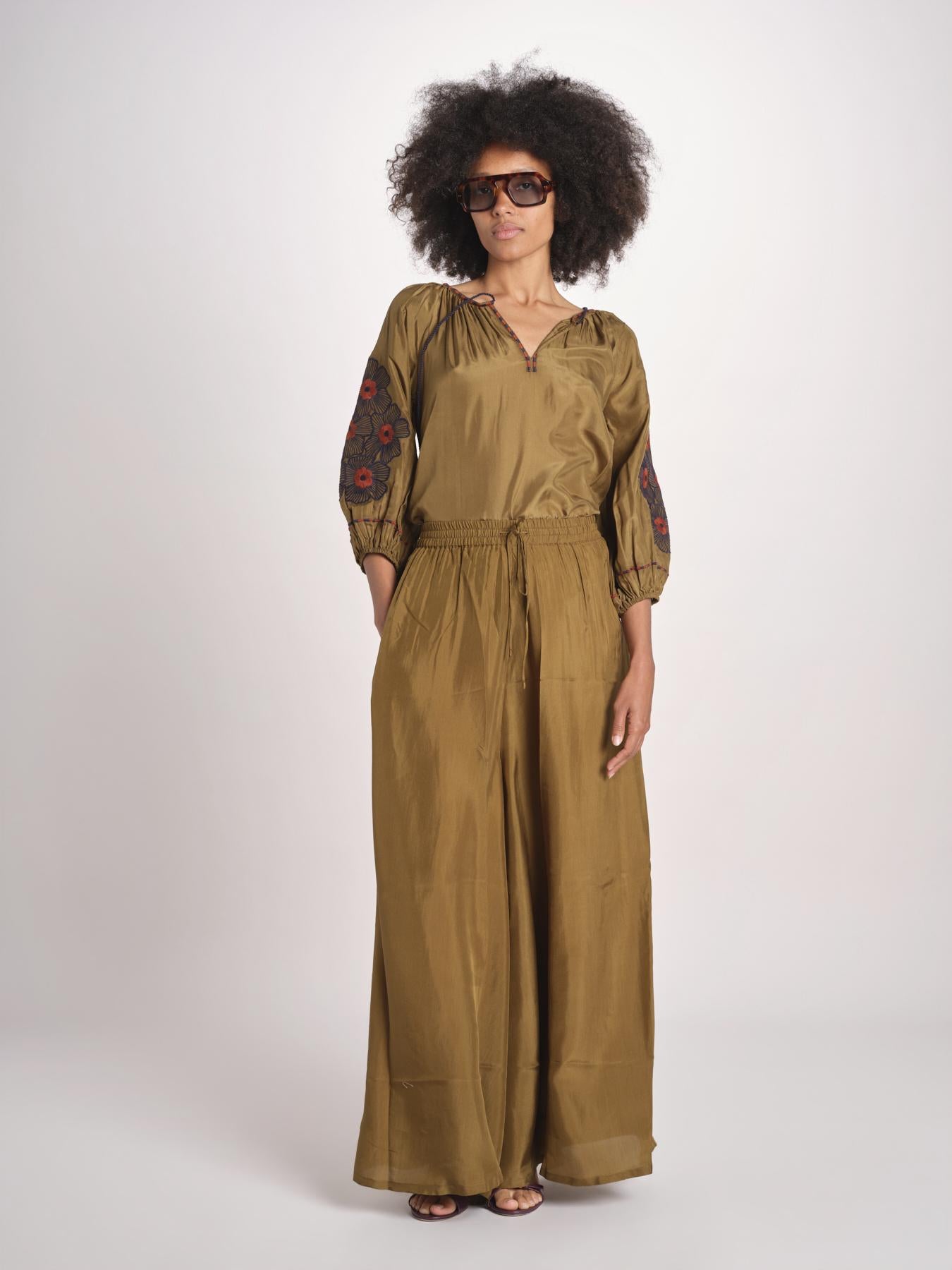Pantalone in seta over BE25252 KHAKI benaras soleil 