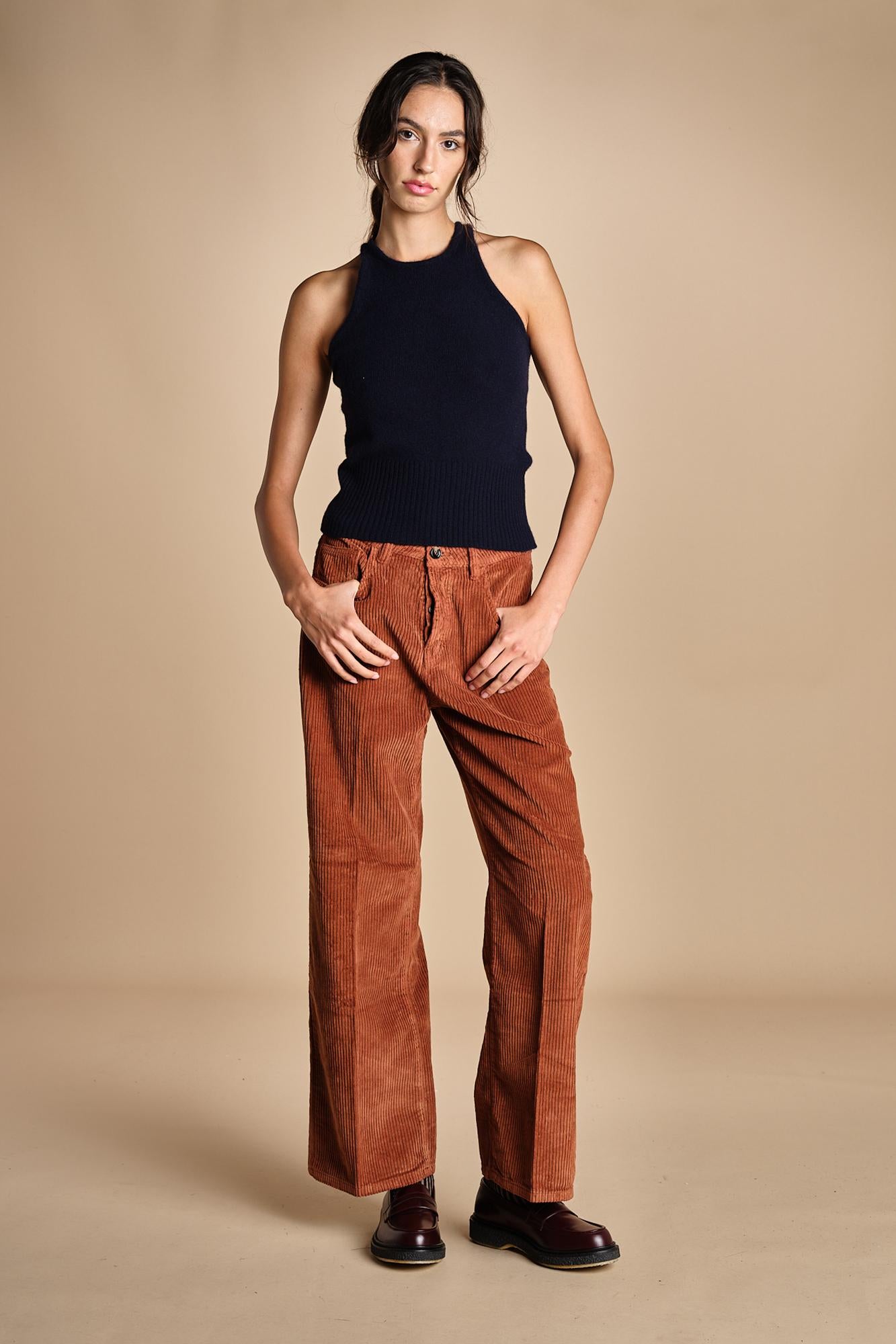 pantalone in velluto cropped ZELDA RUSSETED true avenue 