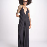 tuta con spalline sottili e incrocio sulla schiena NORA DEEP BLACK amazuìn 