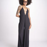 tuta con spalline sottili e incrocio sulla schiena NORA DEEP BLACK amazuìn 
