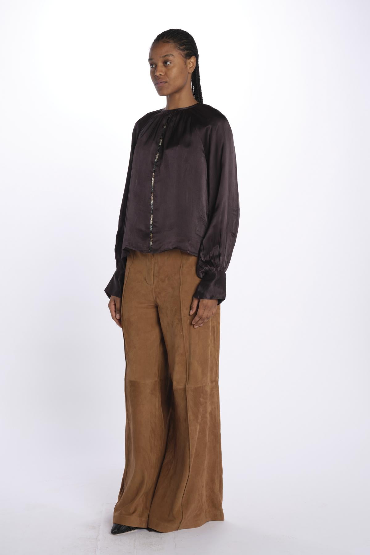 Camicia manica sbuffo CUTWORK BE24499 DARK BROWN milaura 