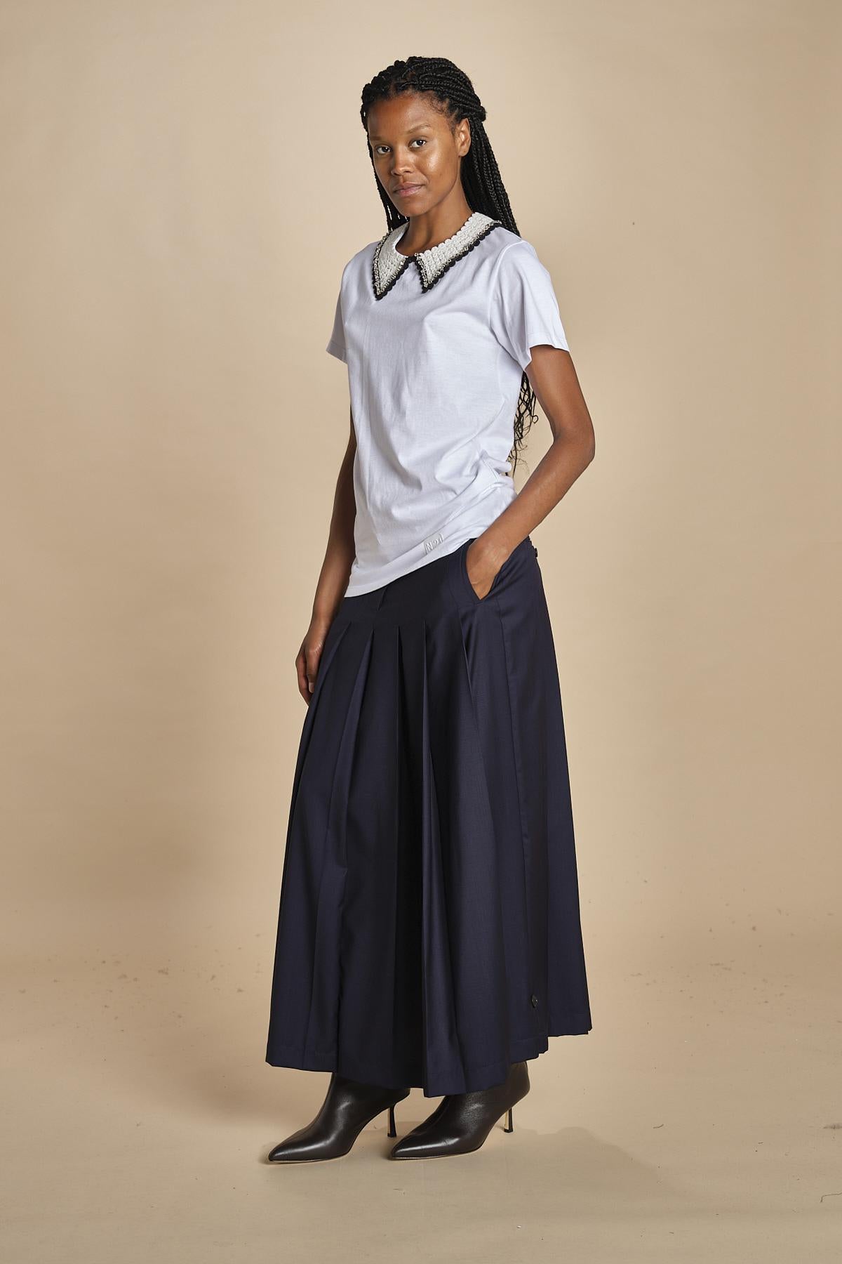 F0714 t-shirt con colletto ricamato F07141571101 BIANCO n21 