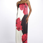 Abito AMAPOLA  lungo stampa fiore 1035 POPPY BLACK CREAM rebecca vallance 