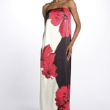 Abito AMAPOLA  lungo stampa fiore 1035 POPPY BLACK CREAM rebecca vallance 
