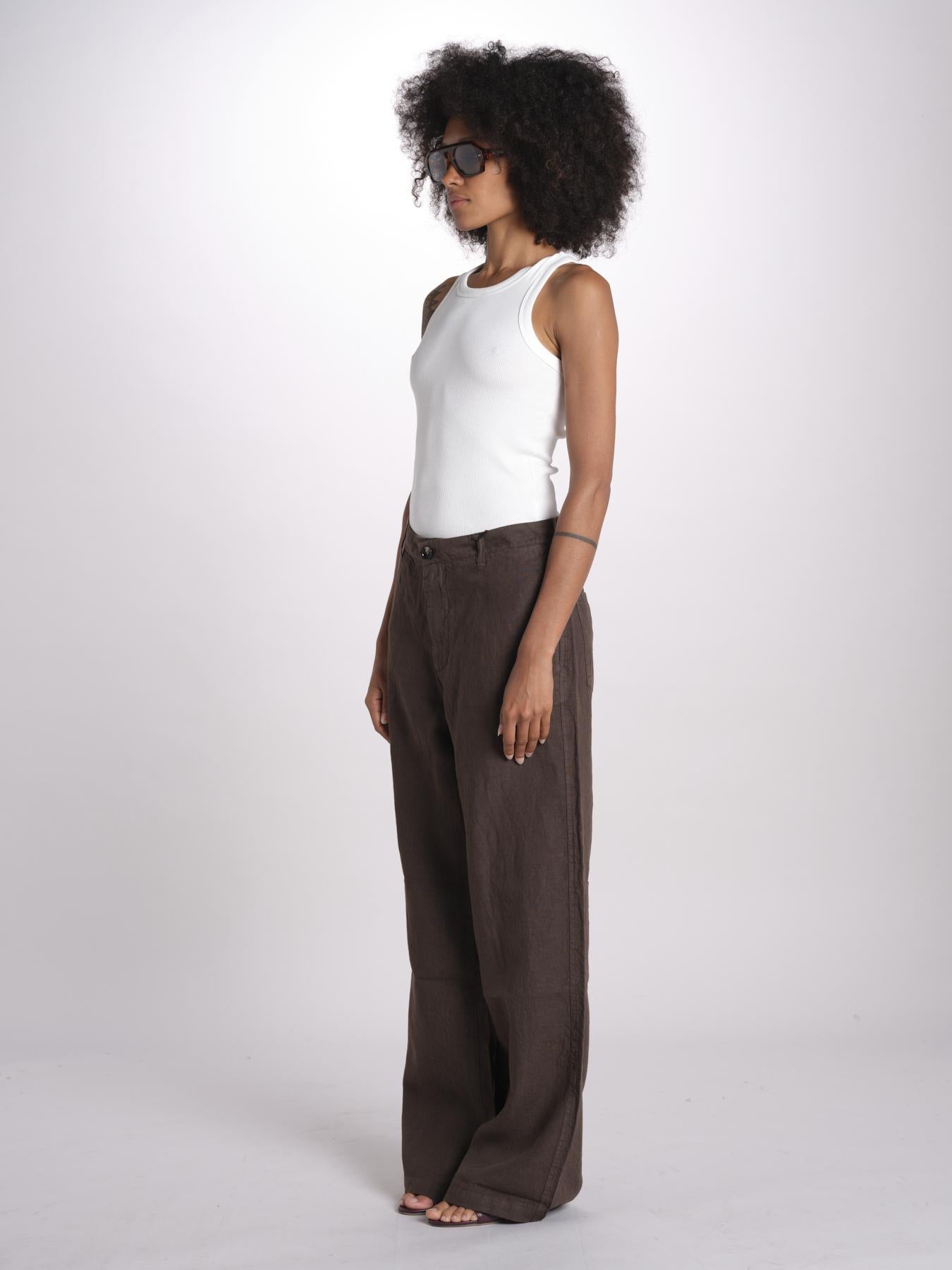 pantalone diritto in lino ERICA STRUCTURELINEN BROWN true avenue 