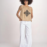 top ricamo greche BE25204 BEIGE BLACK benaras soleil 