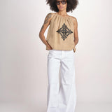 top ricamo greche BE25204 BEIGE BLACK benaras soleil 