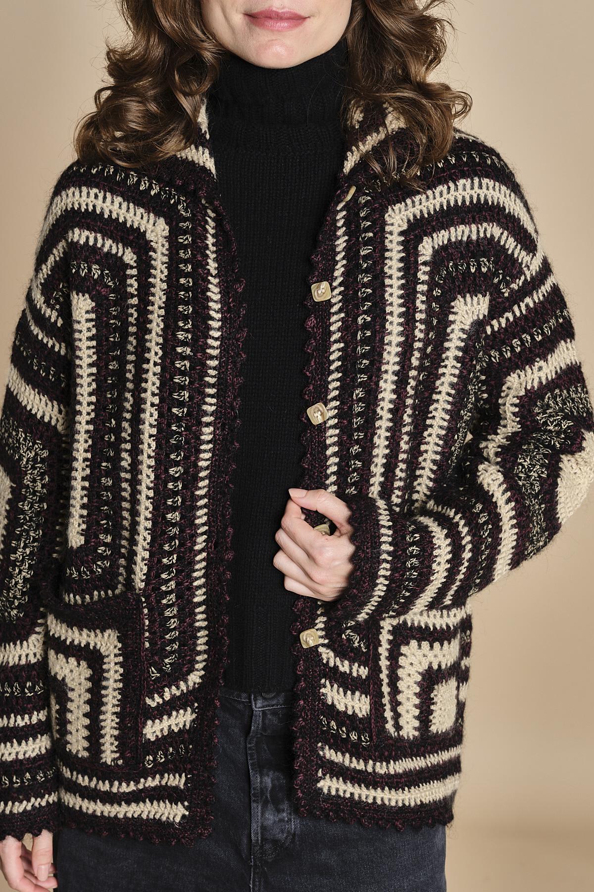 giacca a righe in crochet DICE BLACK mes demoiselles 