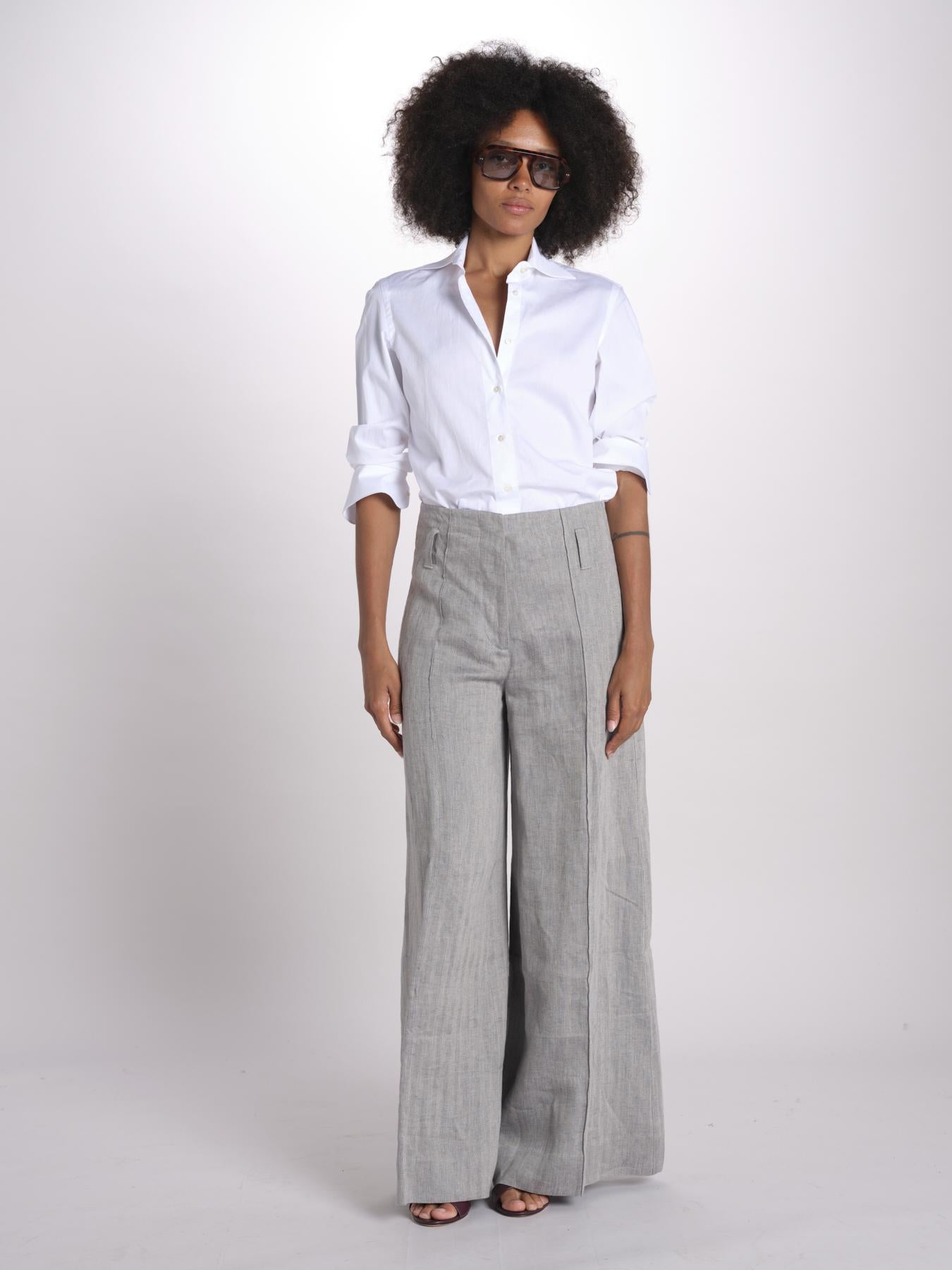 pantalone largo con nervature in lino ORIANA 540 50043 84 DENIM quelledue 