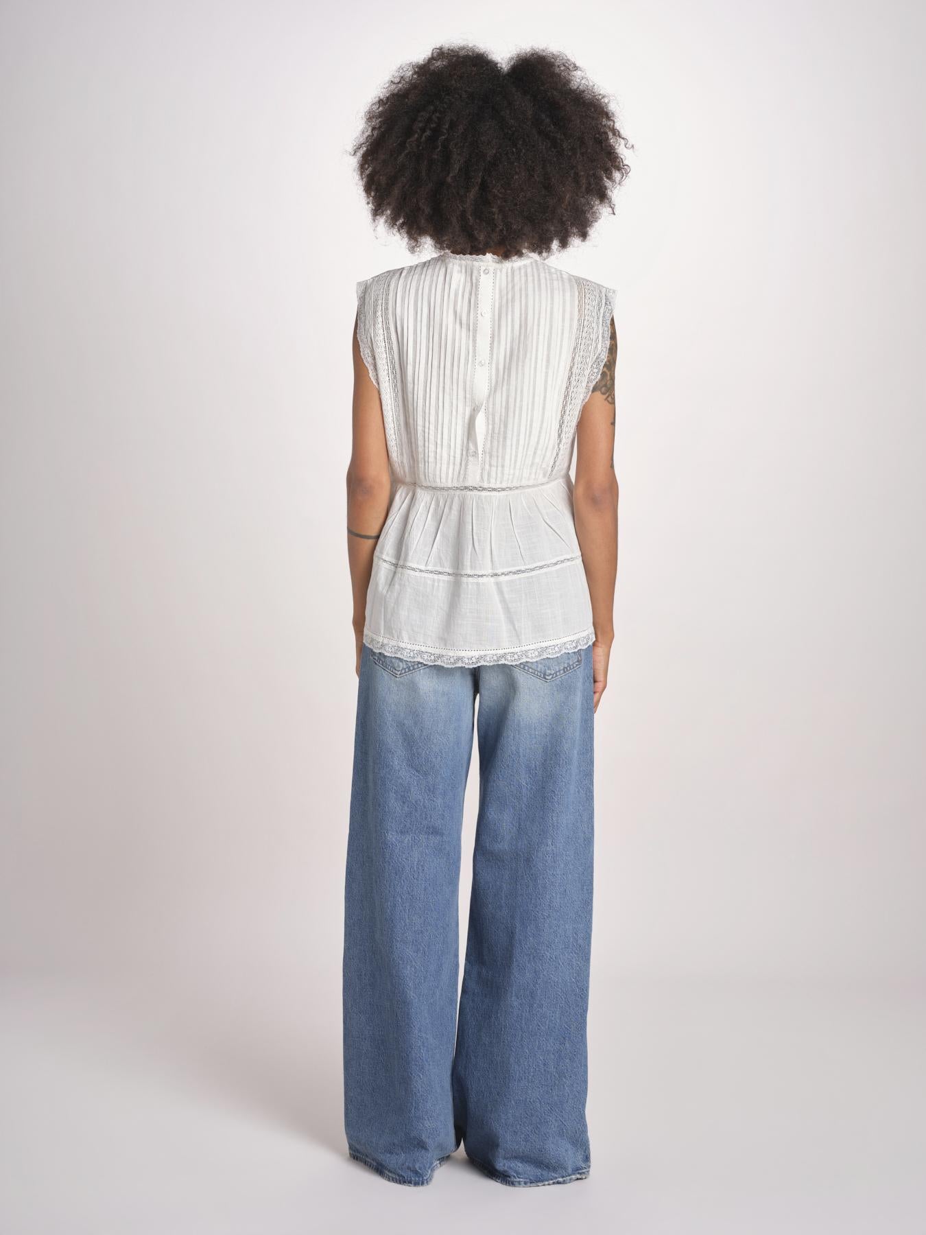 top in voille con pizzo THE SONNET TOP T1473435L TRUE WHITE the GREAT 