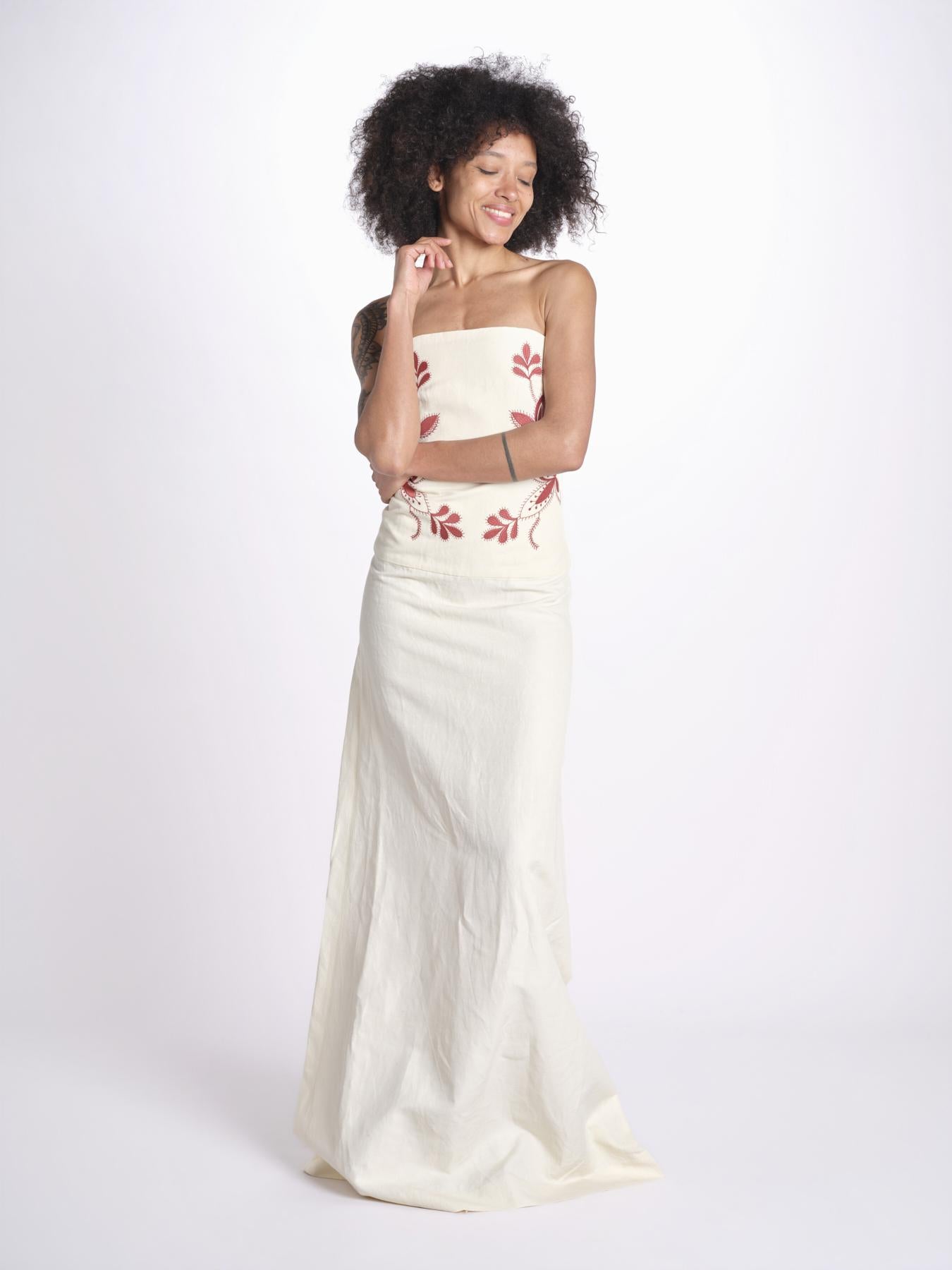 abito lungo con bustier ricamato ANOUK JA018 MILK fortela 