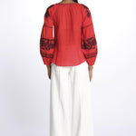 IBIZA camicia con ricami applicati BE24877A FIRE ORANGE BURGUNDY benaras soleil 