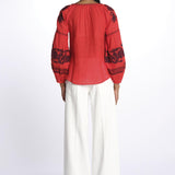 IBIZA camicia con ricami applicati BE24877A FIRE ORANGE BURGUNDY benaras soleil 