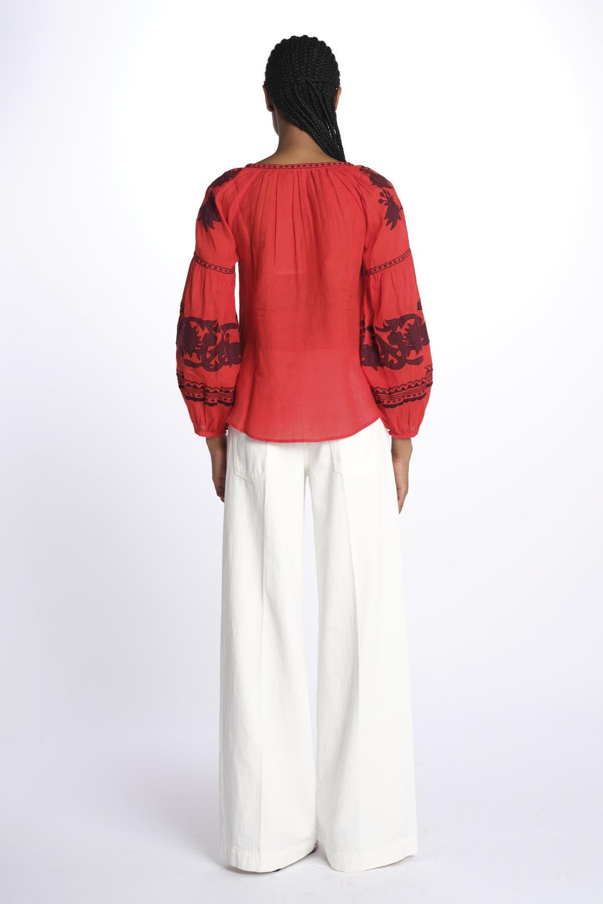 IBIZA camicia con ricami applicati BE24877A FIRE ORANGE BURGUNDY benaras soleil 