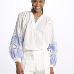 Camicia RENOVO ricamo intarso bicolore RENOVO 1723 WHITE scarlett poppies 
