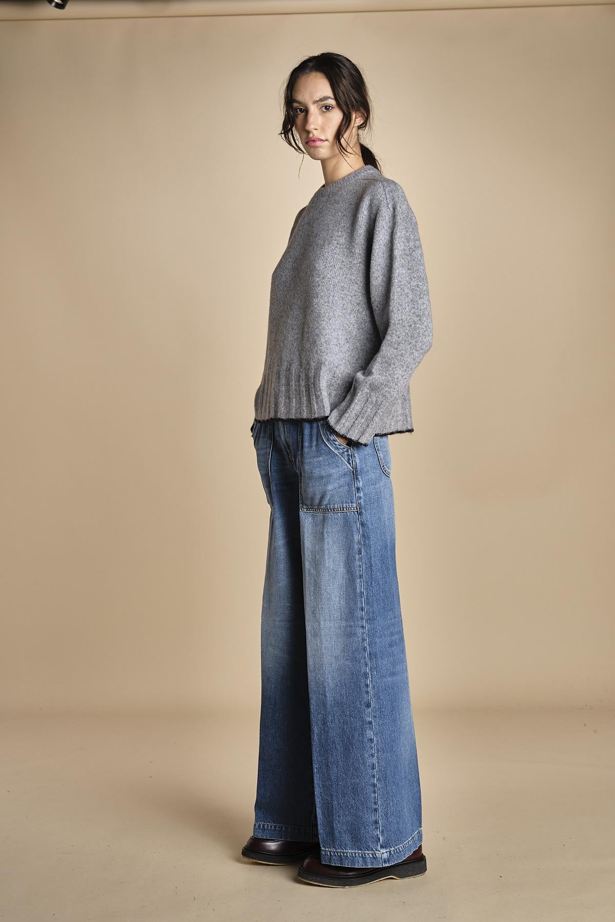 maglia girocollo over CLAUDIA GIROCOLLO GRIGIO_NERO tenne' 