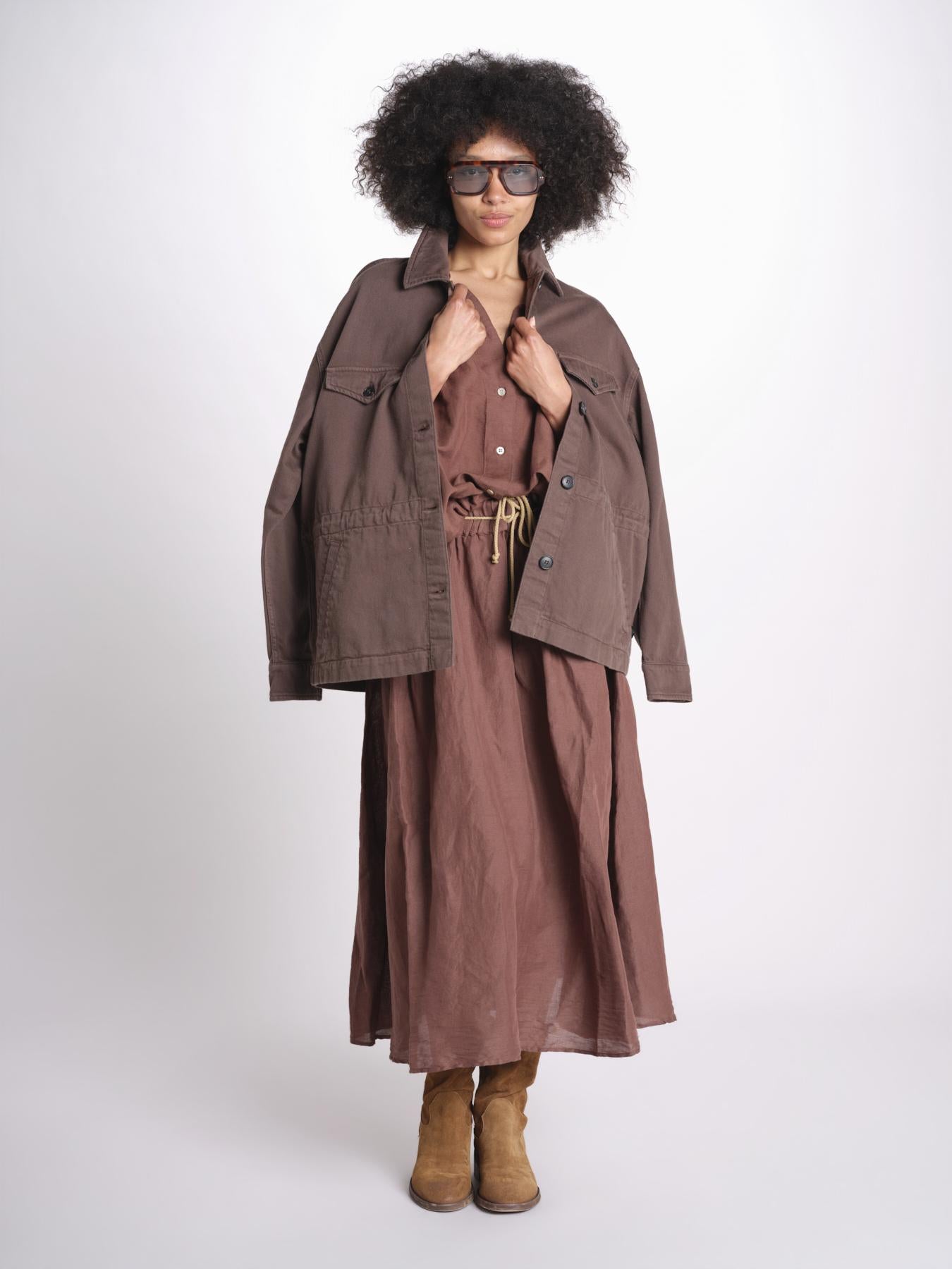 camicia in lino con coulisse LEILA SOFTLINEN BROWN true avenue 