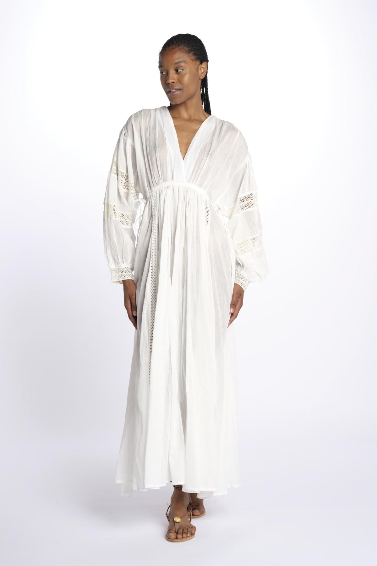 IBIZA maxi abito con scollo e maniche lunghe IBIZA IVOIRE laraethnics 