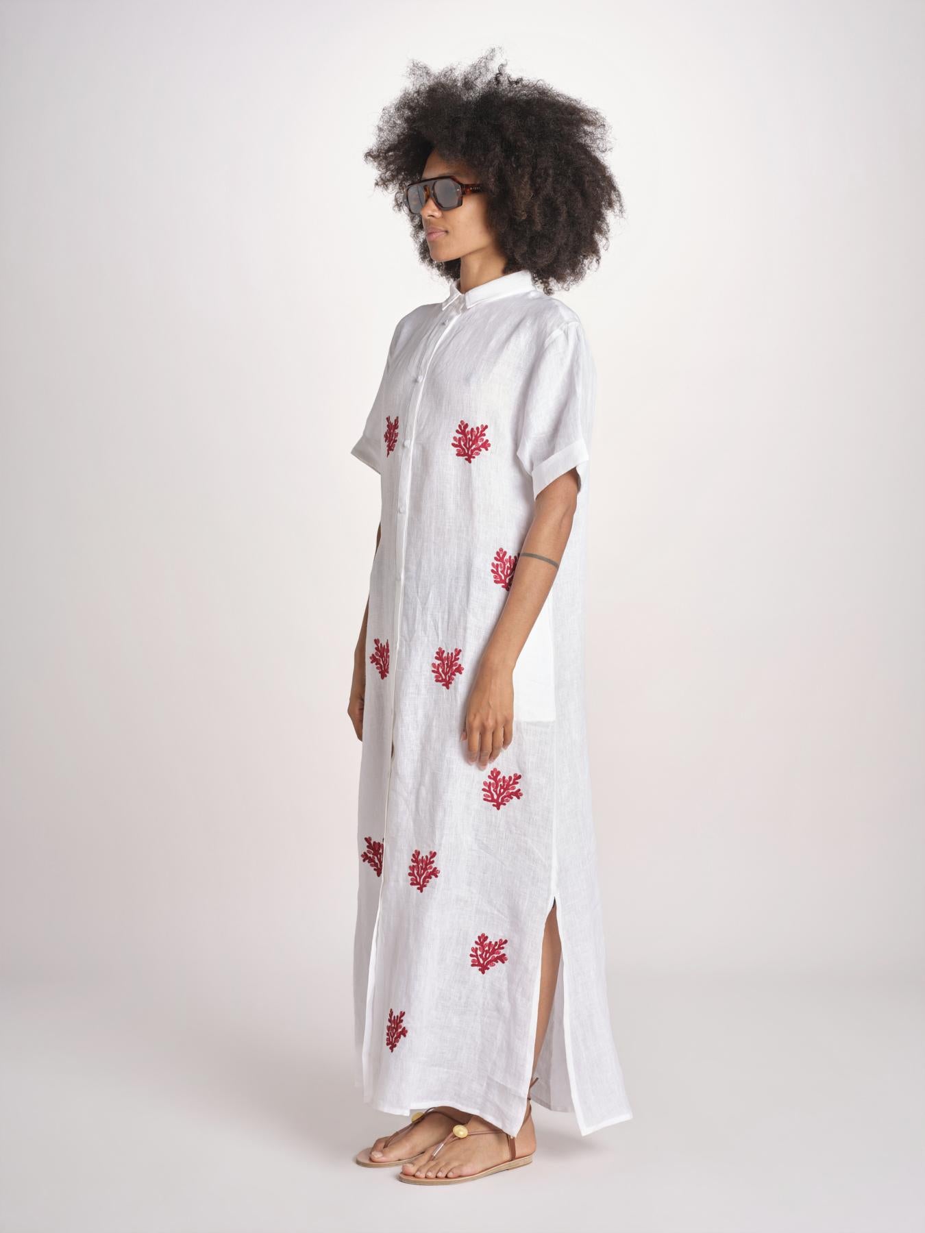 abito lungo con ricami coralli BE25254 WHITE RED benaras soleil 