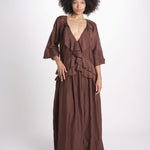 abito lungo con balze ANGE MY001 BROWN fortela 