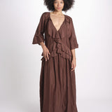 abito lungo con balze ANGE MY001 BROWN fortela 