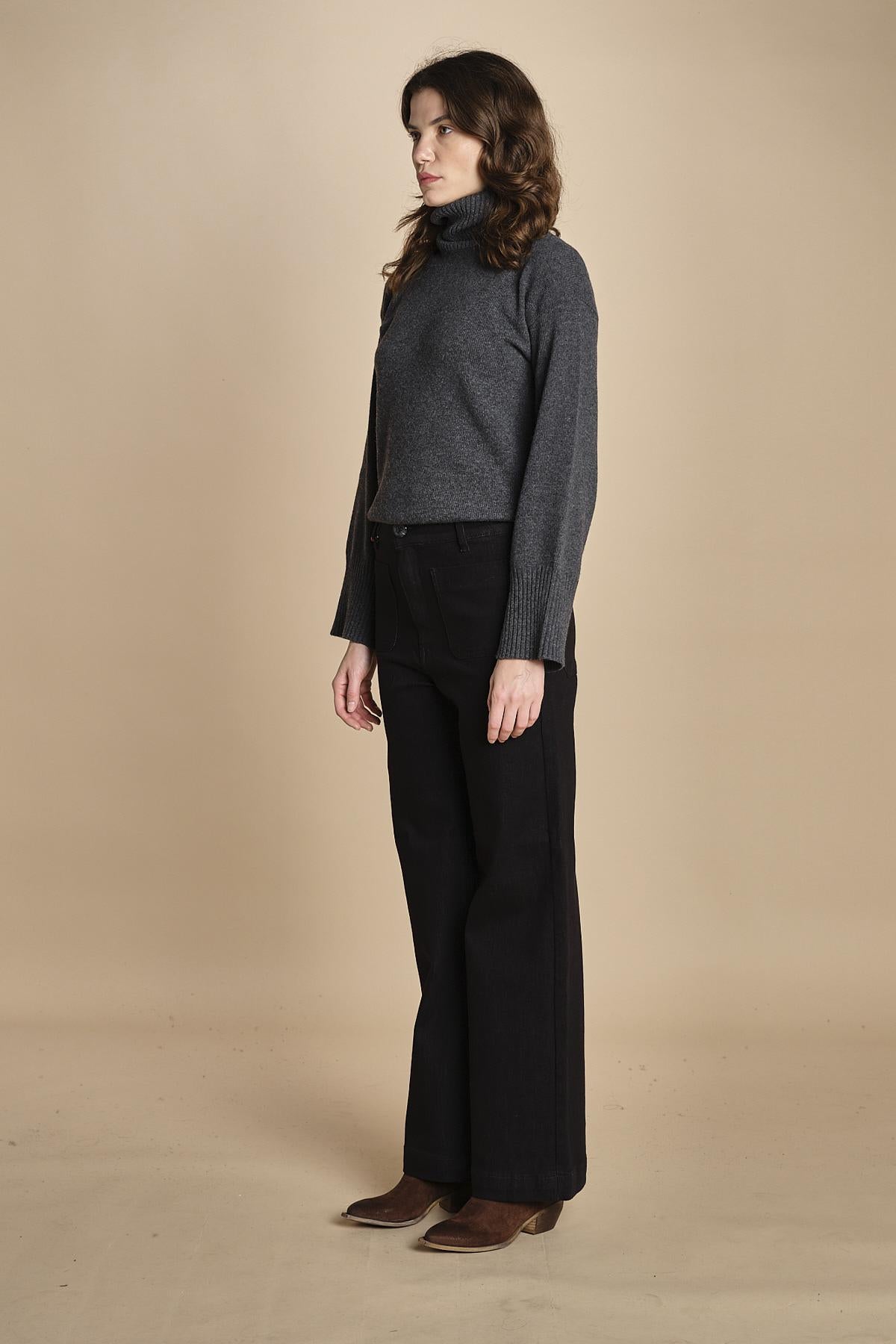 denim a zampa con taschine FAUVE BLACK fam 