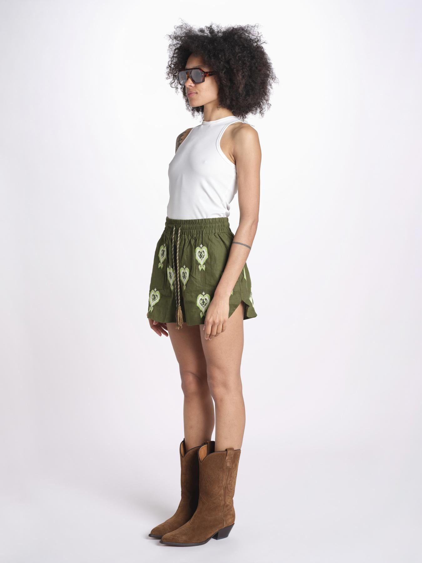 short con ricamo cuori 344171 GREEN L0013 farm rio 