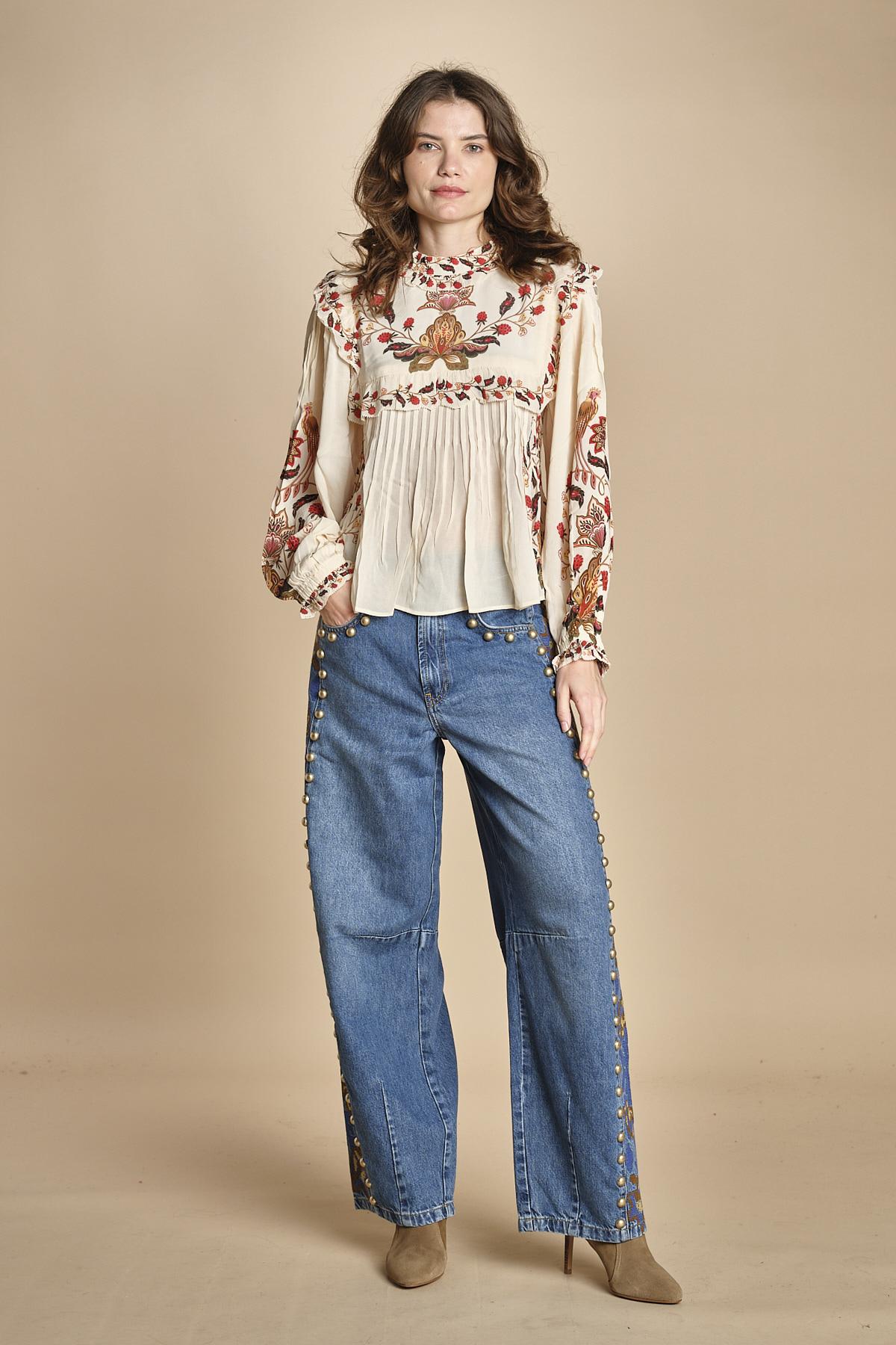 denim con borchie 3DETAIL STUDS PANT 40607 L0034 farm rio 