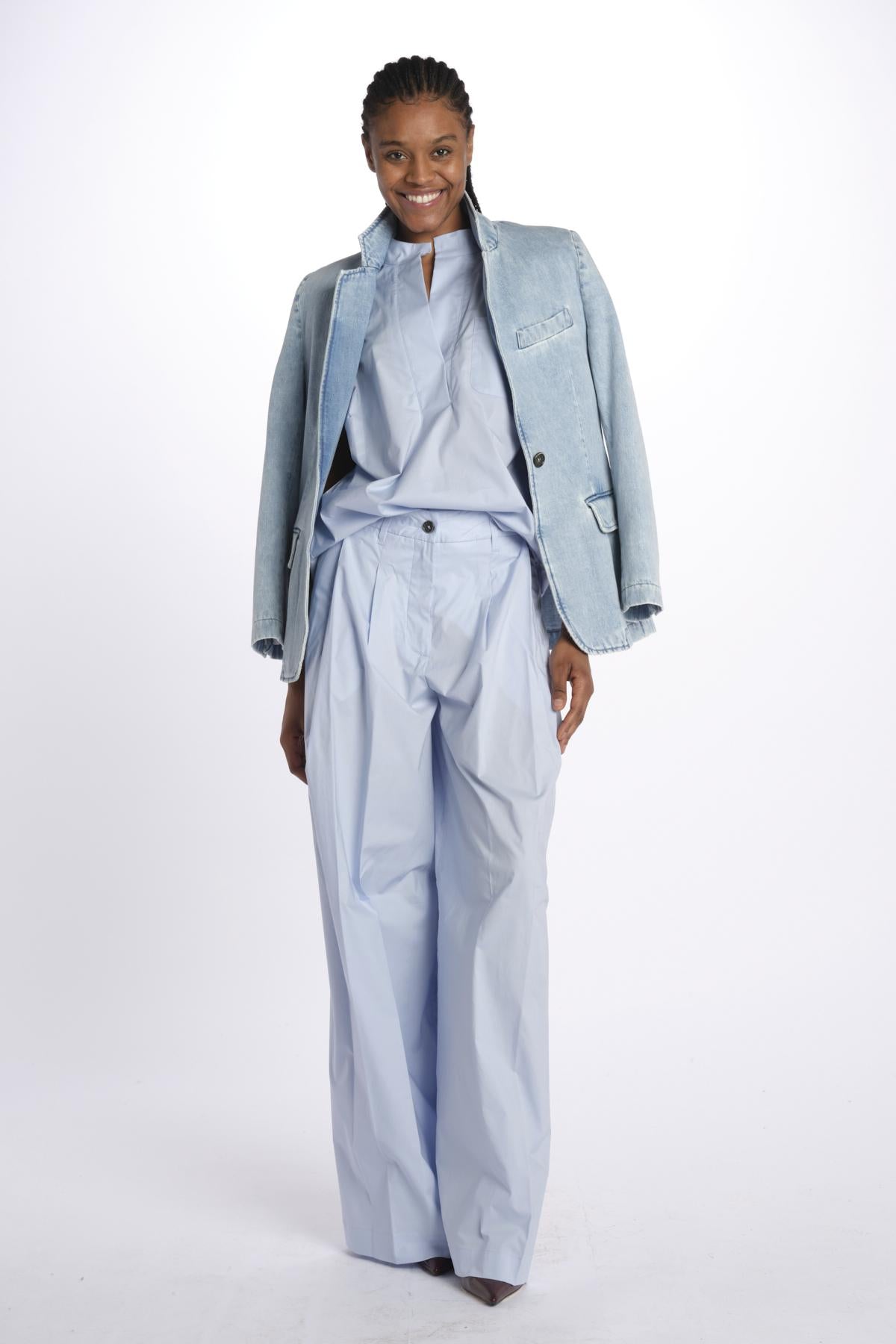 Pant PETRA 2 pinces popeline PETRA PE66 AZZURRO nine in the morning 